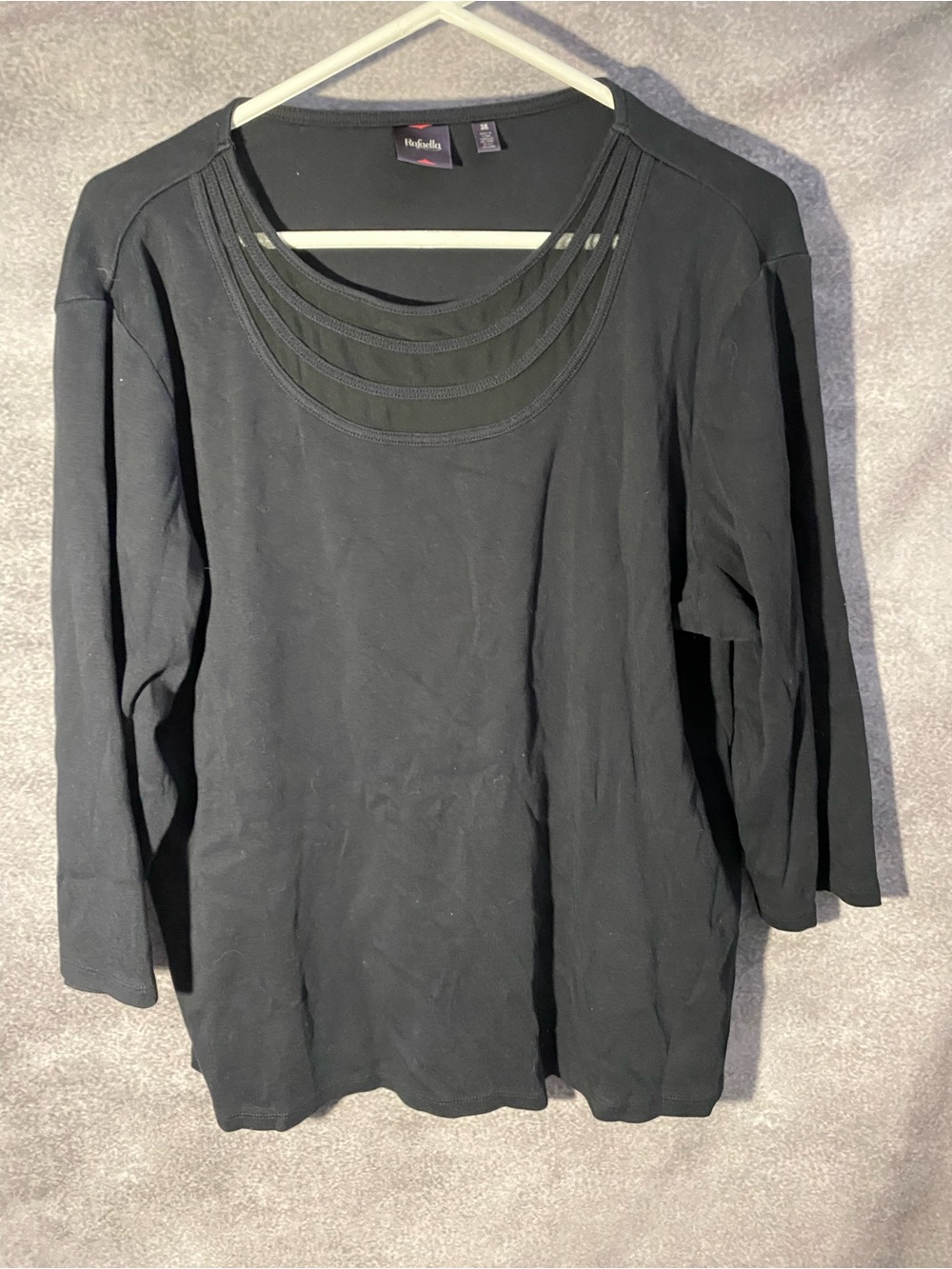 Rafaella Womens Top 3X Black Long Sleeve Mesh Cutout Neck Blouse